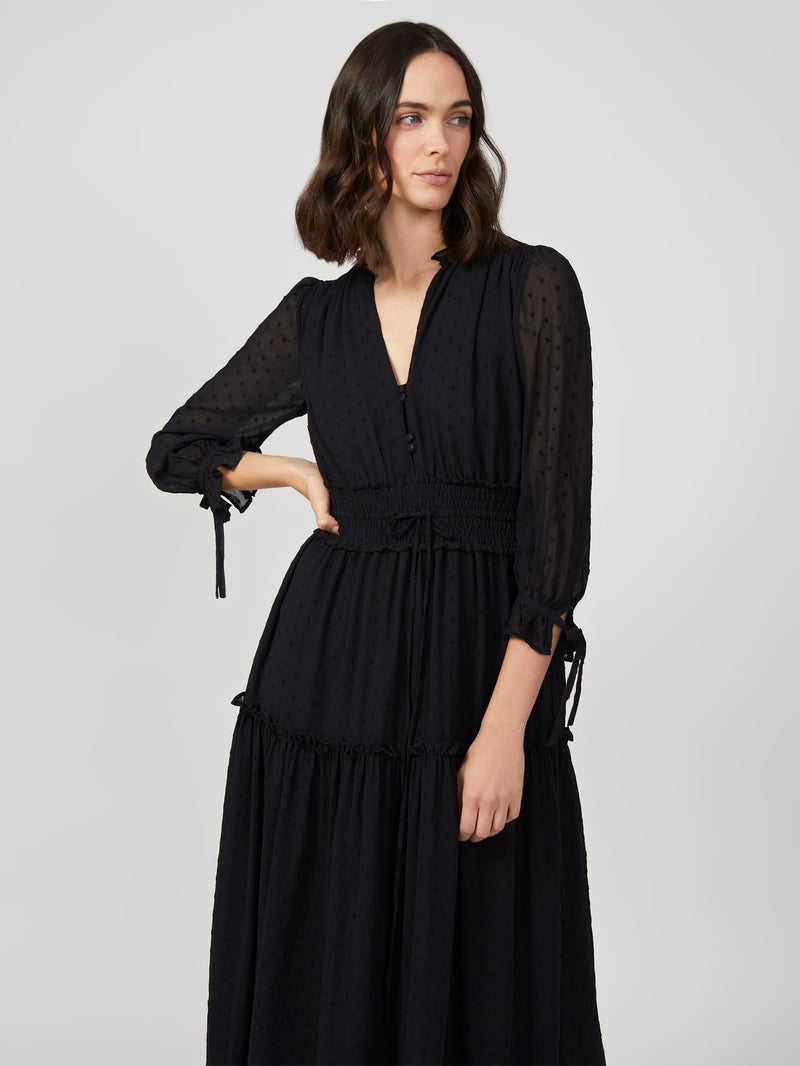 Heart Dobby Long Sleeve Maxi Dress Black | Great Plains UK