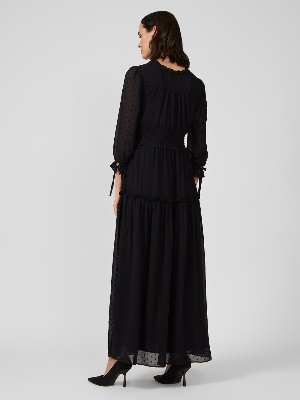 Heart Dobby Long Sleeve Maxi Dress Black | Great Plains UK