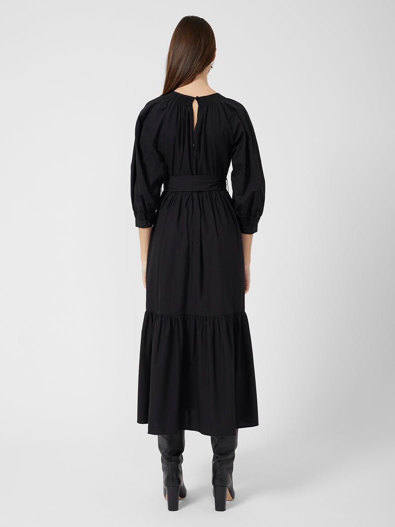 Crisp Organic Cotton Belted Midi Dress Black Great Plains UK