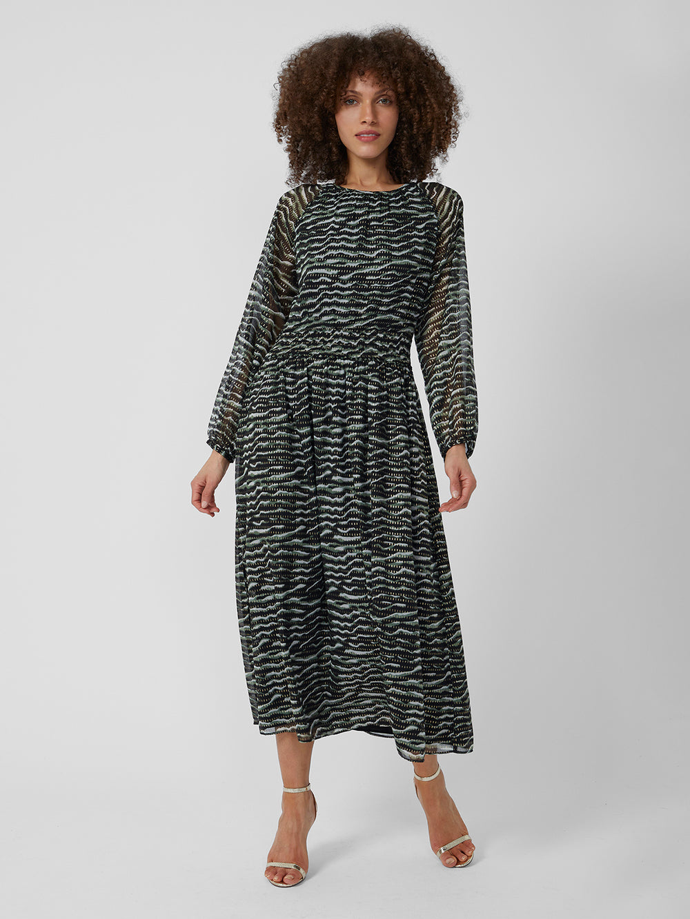 Winter Sheen Recycled Long Sleeve Midi Dress Black Forest Great