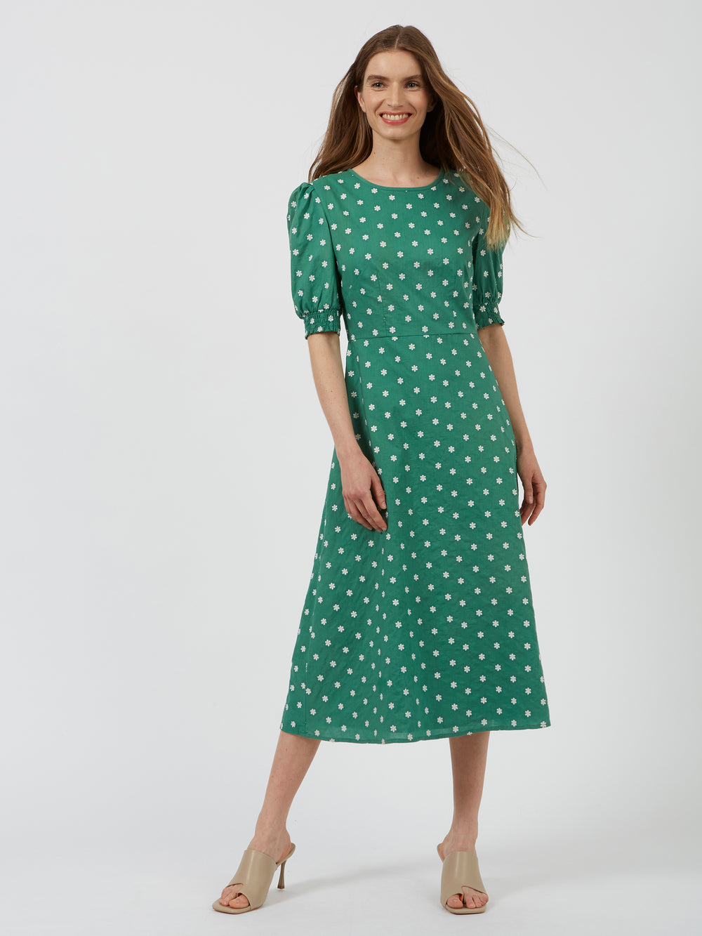 Daisy Embroidery Midi Dress Jade Green Combo Great Plains UK