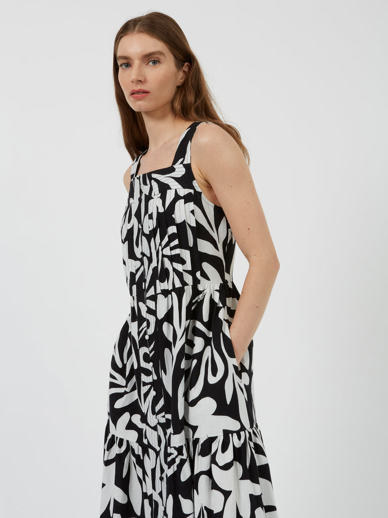 Aruba Palm Monochrome Button-Down Dress Black / Milk | Great Plains UK