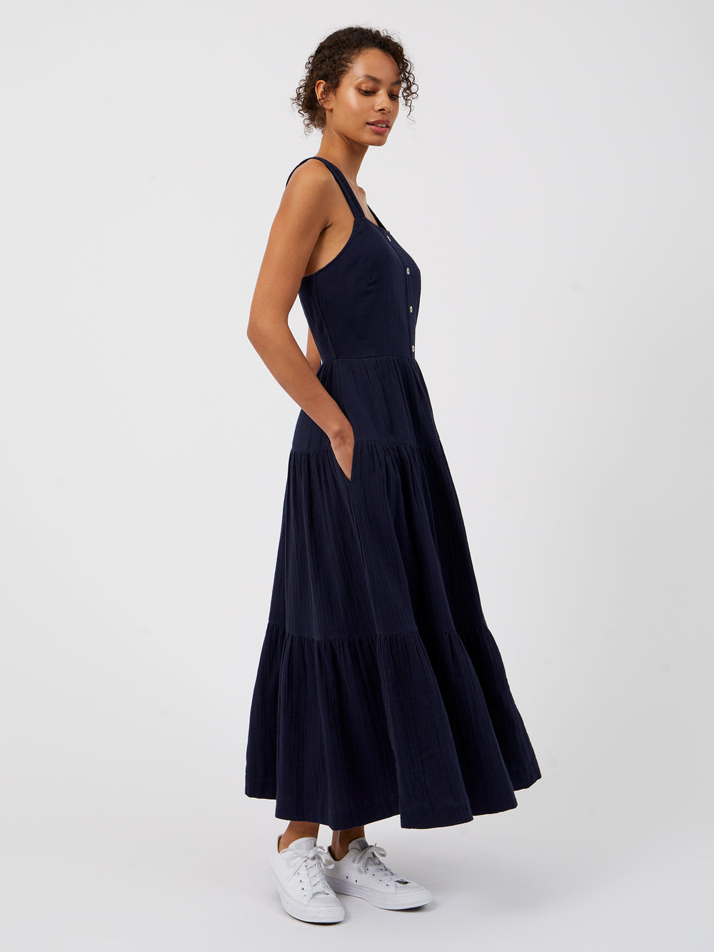 Summer Texture Cut Out Back Maxi Dress Indigo Great Plains UK