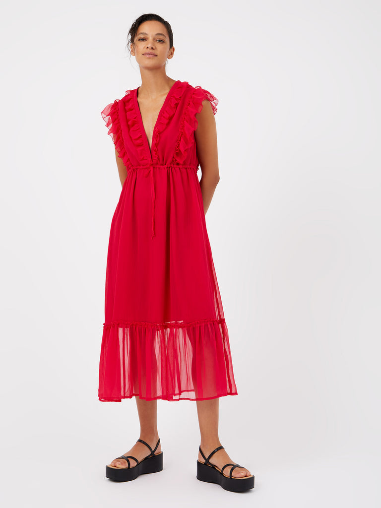 High Summer Crinkle Ruffle VNeck Dress Summer Berry Great Plains UK