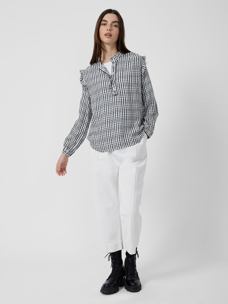 Mid Winter Check Frill Blouse Milk Multi | Great Plains UK