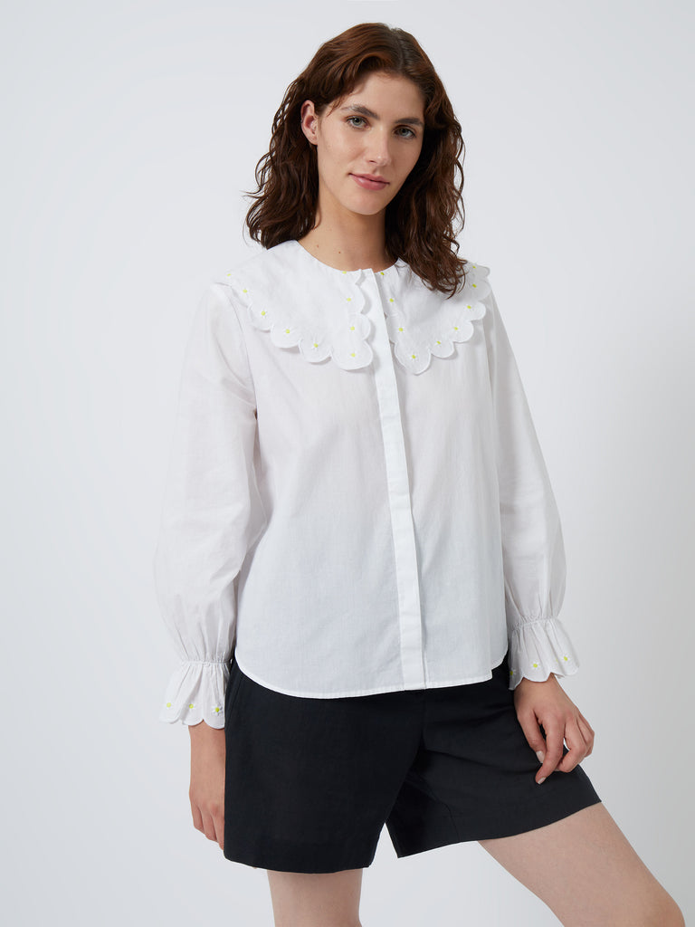 Daisy Organic Embroidered Collar Blouse White Combo Great Plains UK