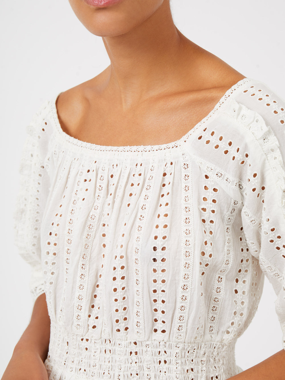 EMBROIDERED ANGLAISE SQUARE NECK BLOUSE