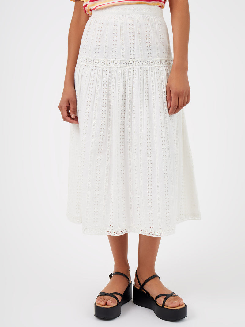 Summer Embroidery Midi Skirt Milk Great Plains UK
