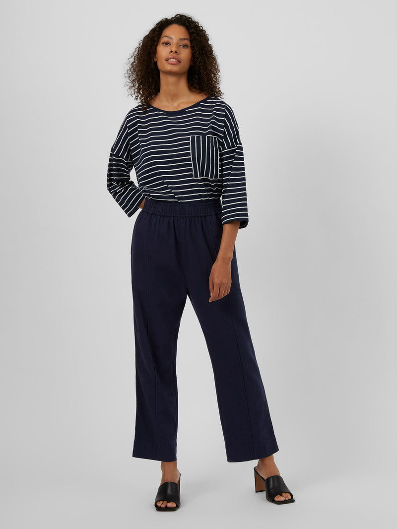 Crinkle Cotton Trousers Summer Navy | Great Plains UK