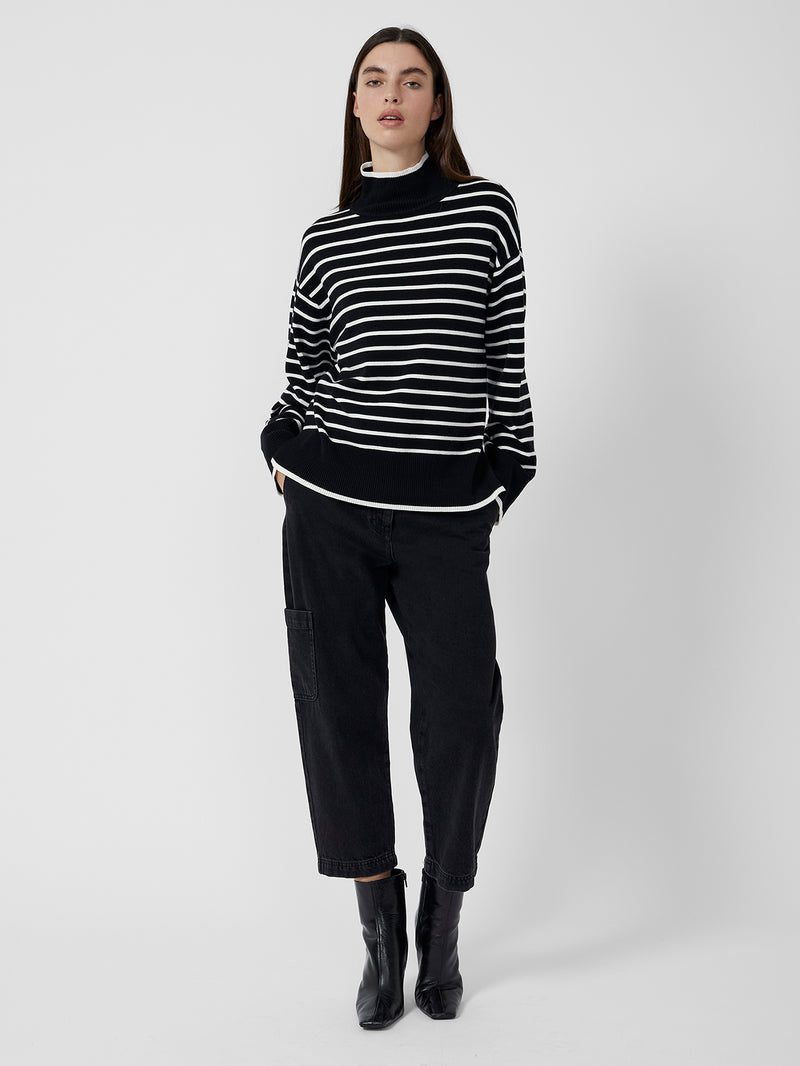 Cordell Stripe Knit Roll Neck Jumper Black/Milk | Great Plains UK