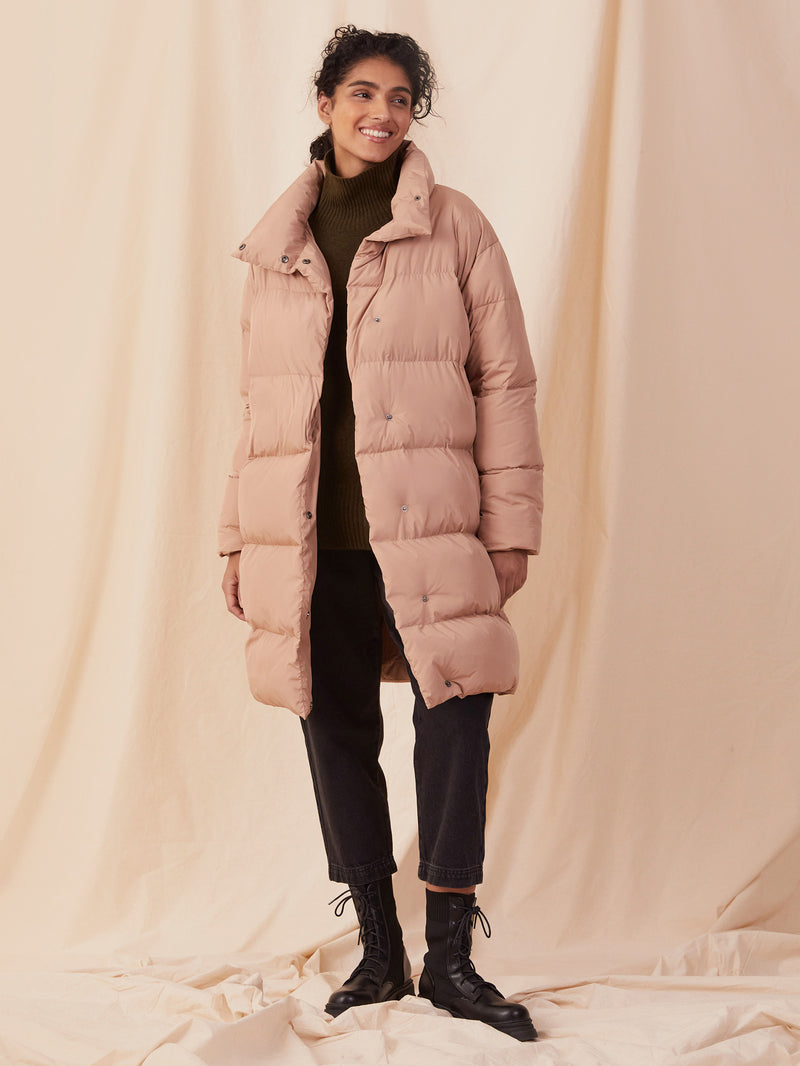 Modern High Neck Puffer Coat Praline